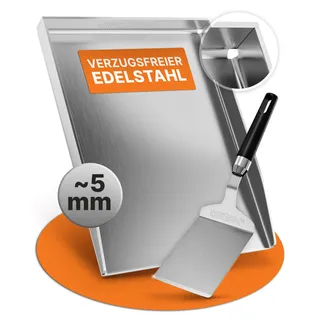 AMZBBQ® Premium Plancha Set - für WEBER GENESIS 2 / BROIL KING IMPERIAL & REGAL - ca. 5 mm massiver Edelstahl - 20% stärker als herkömmliche Planchas - Grillplatte für Gasgrill - inkl. Grillspachtel