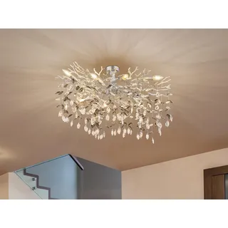 Deckenleuchte, silber, Glaskristalle, rauchfarben, L 85 cm