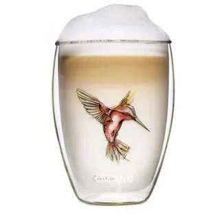 Creano Thermo-Glas Hummi, doppelwandiges Tee-Glas, Latte Macchiato, Thermobecher Kolibri | 250ml in exklusiver Geschenkbox, rot