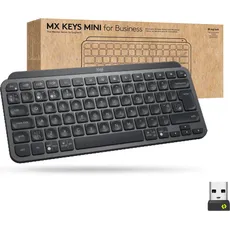 Bild von MX Keys Mini for Business Graphite, schwarz, LEDs weiß, Logi Bolt, USB/Bluetooth, US (920-010608)