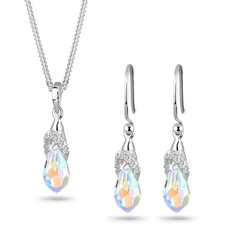 Ohrring und Ketten Set ELLI "Schmuckset Tropfen Weiß 925 Sterling Silber, mit Kristallen von Swarovski" Gr. 45, weiß, Schmuck_Sets, Damen, 45, Ohrring und Ketten Set