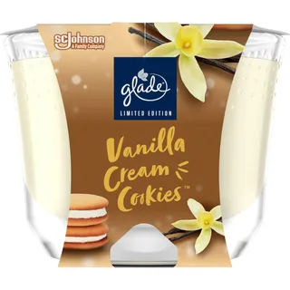 Glade Langanhaltende Duftkerze im Glas, Vanilla Cream Cookies, bis zu 30 Stunden Brenndauer, 4er Pack (4x204 g)