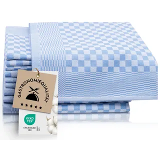 ZOLLNER 10er Set Geschirrtücher Baumwolle in 46x70 cm - super saugstarke und robuste Küchentücher – waschbar bis 60°C – in blau kariert - Gastronomiequalität - Oeko Tex® Zertifiziert