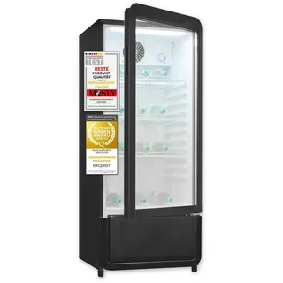 Exquisit Glastürkühlschrank, 200l Getränkekühlschrank mit LED, Umluft, 3 Ablagen, CoolPro, schwarz