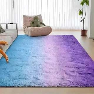 Hearda Flauschige Teppiche Wohnzimmer, Bunt Farbverlauf rutschfest Shaggy Teppich Hochflor, Waschbar Große Wohnzimmerteppich für Schlafzimmer Kinderzimmer Lounge (Blau-Lila,120x180cm)