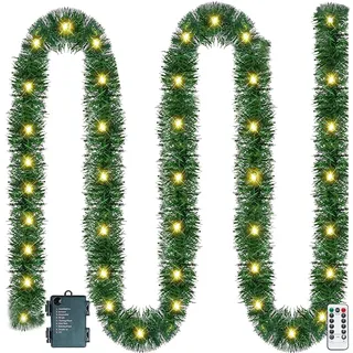 Weihnachtsgirlande mit Beleuchtung, 5M 50LED Tannengirlande mit Beleuchtung Girlande Weihnachten Beleuchtet Tannengirlande Künstlich mit Timer Weihnachtsdeko Girlande für Weihnachtsdeko Innen (5m)