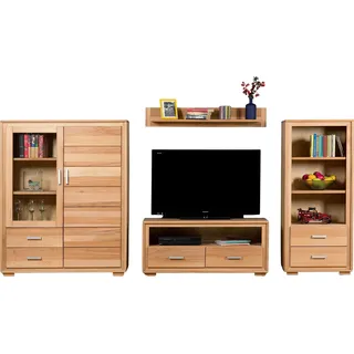 Wohnwand Genf Set V Kernbuche Massivholz geölt 4-teilig - Braun