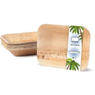 onlyleaf Palmware - hochwertige Einweg Suppenteller tief rechteckig I 16 x 13 cm 25 Stück Snackschale Palmblattgeschirr Pastateller Salatschale I kompostierbares Einweggeschirr biologisch abbaubar