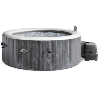 INTEX PureSpa Greywood Deluxe - Whirlpool für 4-Personen, mit grauer Holzmaserung, 140 Luftdüsen, 2200 W Heizung, mit LED-Beleuchtung, Wasserenthärtungssystem & App-Steuerung
