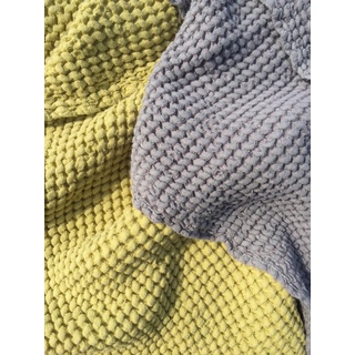 Handtuch Badetuch Saunatuch Stonewashed Halbleinen Waffelpique (100 x 140 cm, Citron)