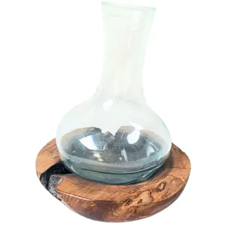 Ambia Home Vase , Klar, Ecru , Holz, Glas , Teakholz , massiv , Blume , 30 cm , Handmade in Indonesia , mundgeblasen, handgemacht, auch für frische Blumen geeignet , Dekoration, Vasen, Glasvasen