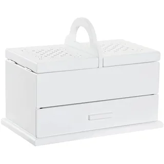 DRW Großes Schmuckkästchen aus Holz, Weiß, mit zwei Fächern und Schublade, 30 x 17 x 24 cm