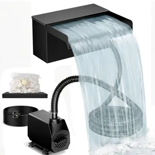 Biling 20cm 2500l/h Wasserfall Teich mit Filter für Gartenteiche bis 5000L | Edelstahl-Wasserfall für Garten Pool Balkon Koiteich Brunnen, Pumpe mit 5m Kabel, einfache Montage, komplettes Zubehör-Set