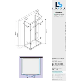 Glaszentrum Hagen 80x100x80x195cm Ares U-Duschkabine Silber