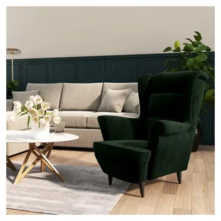 Sessel Ohrensessel Loungesessel Fernsehsessel Relaxsessel Wohnzimmersessel Moderner Bequemer Armsessel Polstersessel Lounge Dunkelgrün Samt