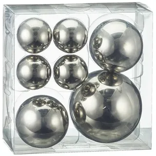 Cepewa 7er Set Style Deko Kugeln in 3 Größen Sortiert Silber Teichkugeln Metallkugeln Gartenkugeln