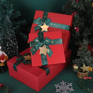 3 Stück Weihnachts Geschenkboxen Starre Geschenkbox mit Deckel 3 verschiedene Größen Kartonbox für Geschenk Lippenstift Parfüm Buch Schal Shirt Weihnachten Party Geburtstag Hochzeit Neujahr (Green)