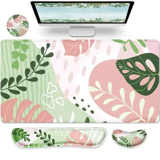 Gimars 4-in-1 XXL Gaming Mauspad mit Gelkissen, Ergonomisches Handballenauflage Tastatur, 800 x 305 mm Mousepad Tischunterlage, Gaming Zubehör Wrist Rest für PC, MacBook, Laptop, Morandi Pink