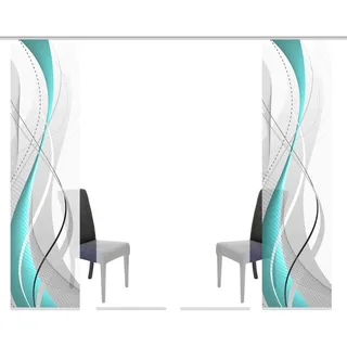 Flächenvorhang , Petrol , Textil , Wellen , 60x245 cm , Seidenoptik, mit Paneelwagen , Heimtextilien, Vorhänge, Flächenvorhänge