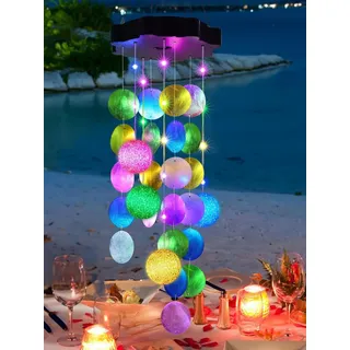 iShabao Muschel Solar Windspiel Garten mit Pastell Kugel, 18 LED Solar Windspiel für Draußen Abdichtung, Geschenke für Mutter/Frauen/Tochter/Freundin, Dekorationen für Baum, Terrasse, Balkon, Hochzeit