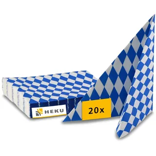 HEKU Oktoberfest Deko Servietten 20 Stück 33x33 cm - Servietten blau weiß 3-lagig - Papierservietten bayrische Deko - als Tischdecke Oktoberfest einsetzbar
