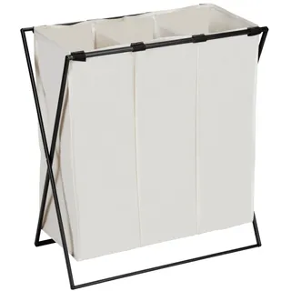 WENKO Wäschesammler Trio XL, Stabiler Wäschekorb mit Eisengestell, DREI Fächern für optimale Wäschetrennung und 145 L Füllmenge, platzsparend zusammenfaltbar, (B x H x T): 69 x 76 x 37 cm, Beige