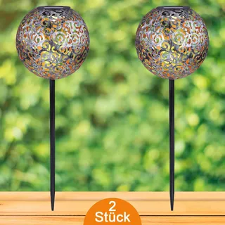 Solarleuchte Garten Außen Solarlampe 2er Set Kugel 19 cm Außenlampe Solar Silber - Silber, Schwarz