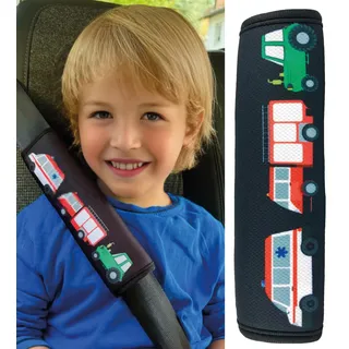 HECKBO 1x Kinder Auto Gurtpolster Gurtschutz mit Feuerwehr Traktor Krankenwagen Motiv - Sicherheitsgurt Polster für Kinder und Babys- Ideal für jeden Gurt Autositzerhöhungen Kinder Fahrradanhänger