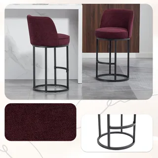 Barhocker 2er-Set mit Leinenbezug, gepolstert, schwarzes Metallgestell, 65–81 cm Sitzhöhe, für Küchentresen & Bartheke - Rot