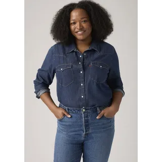 Jeansbluse LEVI'S PLUS "PL ULTIMATE WESTERN T3", Damen, Gr. 4XL (54), smokin hot, Web, Obermaterial: 100% Baumwolle, unifarben, regular fit normal, ohne Ausschnitt, Manschette, Blusen Jeansbluse, mit Taschen