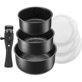 Fadware Topfset Induktion, Antihaft Kochtopf Set mit abnehmbarem Griff | Kochtopf-Set 16/18/20 cm für alle Herdarten, ideal für kleine Küchen, Camping & Wohnmobil, Stapelbar, platzsparend, PFOA-frei
