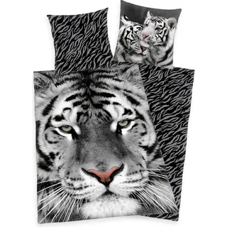 Bettwäsche Set weißer Tiger 135 x 200 cm 80 x 80 cm 100% Baumwolle