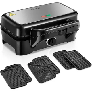 HOUSNAT Waffeleisen 3 in 1, Sandwichmaker, Kontaktgrill, Sandwichtoaster - 1200W mit 5-Gang Temperaturregelung- für Belgische Waffel, Perfekt für Frühstück, Camping und mehr-Netzbetrieb