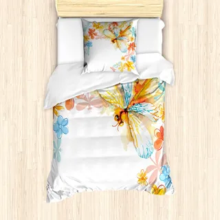 ABAKUHAUS Libelle Mantele, Vintage Frühlings-Libelle, Milbensicher Allergiker geeignet mit Kissenbezügen, 135 cm x 200 cm - 80 x 80 cm, Mehrfarbig
