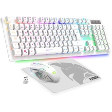 Empire Gaming - Armor RF800 Teclado y Ratón Para Gamer, wiederaufstellbar, QWERTY (Layout Español) Con Mouse Pad – RGB Wireless 2,4 GHz Keyboard – 4800 DPI Maus – PC PS4 PS5 Xbox One/Series Mac –