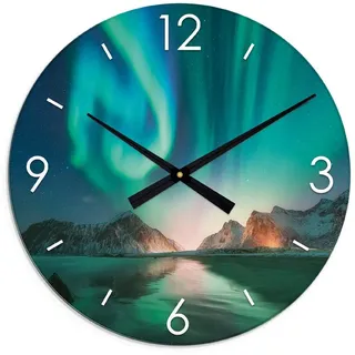 ARTland Wanduhr XXL Ø 50 cm Auroraborialis Polarlicht«, lautlos ohne Tickgeräusche blau