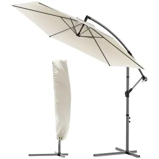 VOUNOT Ampelschirm 300 cm, Sonnenschirm mit Ständer, Kurbel, Windsicherung und Abdeckung, 360° drehbar & neigbar, Stabiler Gartenschirm für Terrasse, Balkon & Garten, Marktschirm UV-Schutz, Beige