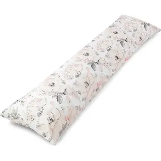 Unyqoos® Seitenschläferkissen 145 x 40 cm – Still- und Lagerungskissen mit Reißverschlussbezug (Baumwolle/Polyester), Polyesterfüllung, Wildrose - Rosa, Weiß