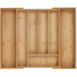 Relaxdays Besteckkasten , Holz, Kunststoff , Bambus , 7 Stück Fächer , Rechteckig , 53.5x5x43 cm , Küchenzubehör, Küchenhelfer, Besteckeinsätze