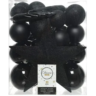Decoris Christmas Decoration 33er Set Kunststoff - Weihnachtskugeln mit Sternspitze Schwarz