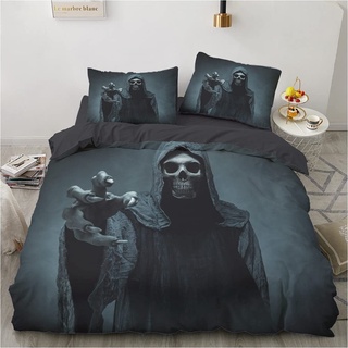 Luowei Bettwäsche 3D Schädel Bettbezug Set 135x200cm Halloween Totenkopf Motiv Bettbezug und 1 Kissenbezug 80 x 80cm mit Reißverschluss