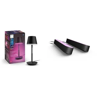 Philips Hue White & Color Ambiance Go Tragbare Tischleuchte (530 lm) & White & Color Ambiance Play Lightbar Doppelpack Basis-Set (500 lm)