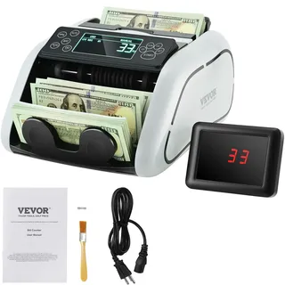 Vevor Geldzählmaschine, Banknotenzähler mit UV-, MG-, IR- und DD-Falschgelderkennung, USD- und EUR-Geldzählmaschine mit LCD Display Kann gemischte Noten nicht zählen