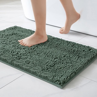 MIULEE 60x90cm Chenille Badematte rutschfest Badvorleger Badteppich rutschfest Waschbar Absorbierende Duschvorleger für Badezimmer Matcha Grün