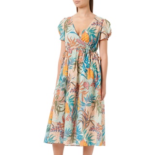 Mavi Damen Printed Dress Kleid, grün, bunt, L