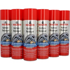 NIGRIN Kettenreiniger, 6 x 500 ml Sprühdose, Kettenspray für Motorrad, reinigt und entfettet Motorradketten, farblos