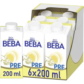 BEBA PRE Anfangsmilch trinkfertig, von Geburt an, Babynahrung, nur Laktose, ohne Palmöl, 6er Pack (6 x 200ml)