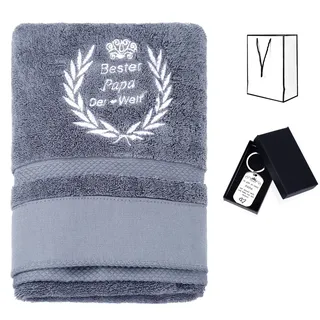 Dadabig Papa Geschenk Geburtstag Weltbester Papa Handtuch und Schlüsselanhänger Geschenke für Papa Personalisiert 50 x 100cm Towel Bestickte Handtücher für Geburtstag