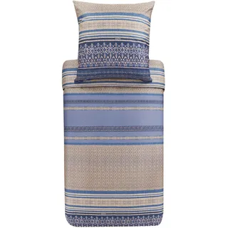 BASSETTI Bettwäsche Garnitur Roccaraso B1 Mako-Satin in der Farbe Blau 2-Teilig mit Reißverschluss, Maße: 200cm x 200cm, 80cm x 80cm, 9323441