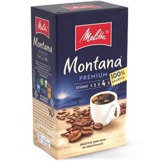 Melitta Montana Premium Filter-Kaffee 500g, gemahlen, Pulver für Filterkaffeemaschinen, 100% Arabica, starke Röstung, geröstet in Deutschland